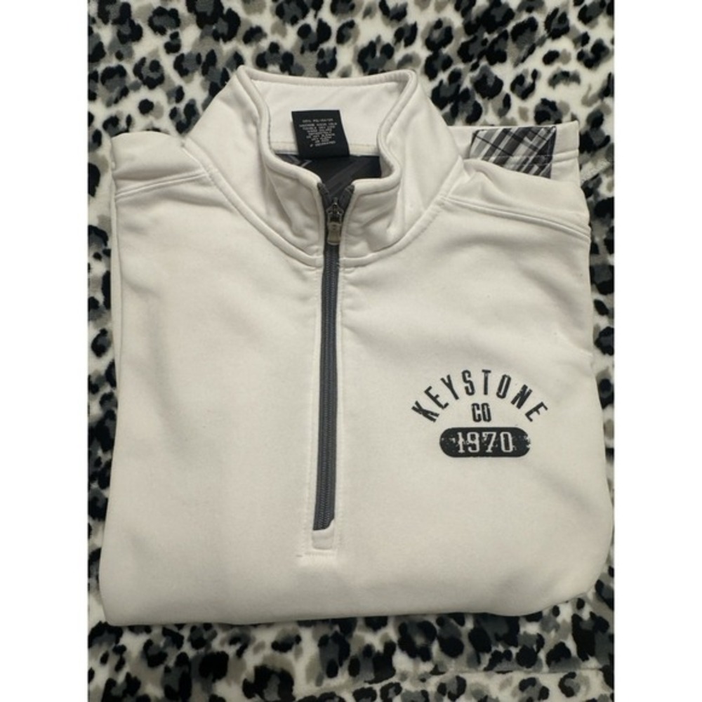 Outfitter‎ Trading Co. Keystone Colorado 1970 White Quarter Zip Pullover Men Lge